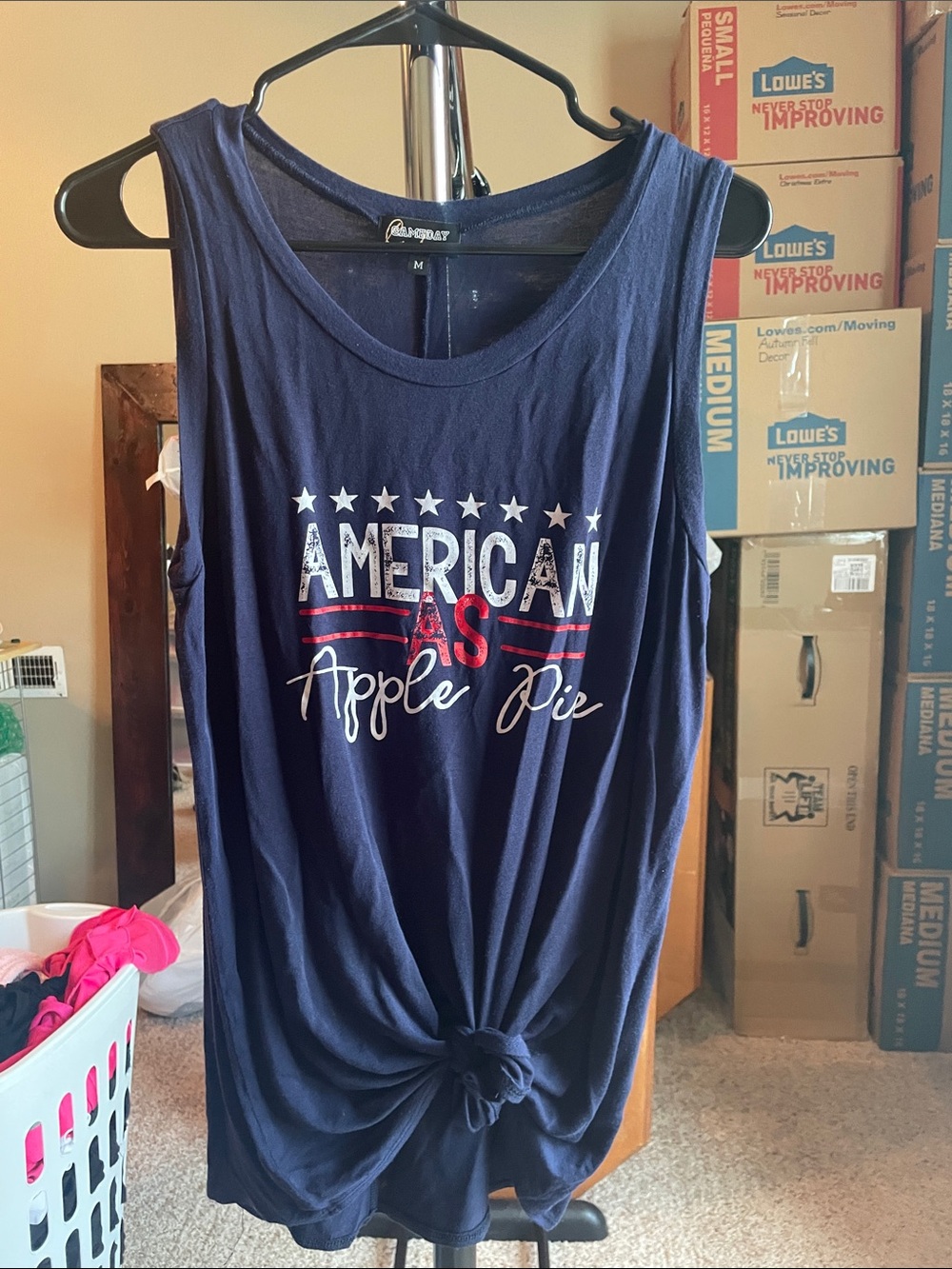 Navy Graphic Knot-Front Tank Top